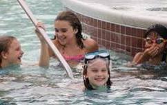 Kids at stairs in pool